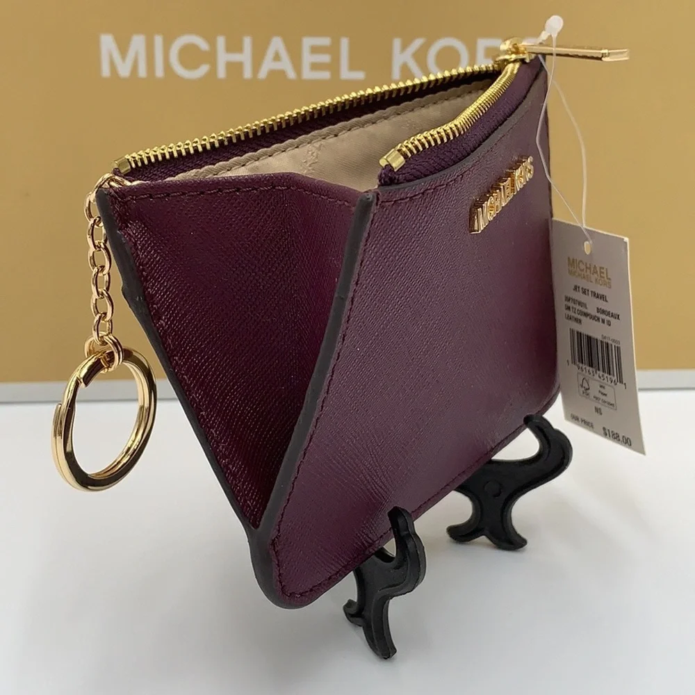 MICHAEL KORS SMALL TOP ZIP COINPOUCH WITH ID BORDEAUX COLOR - Picture 7 of 11